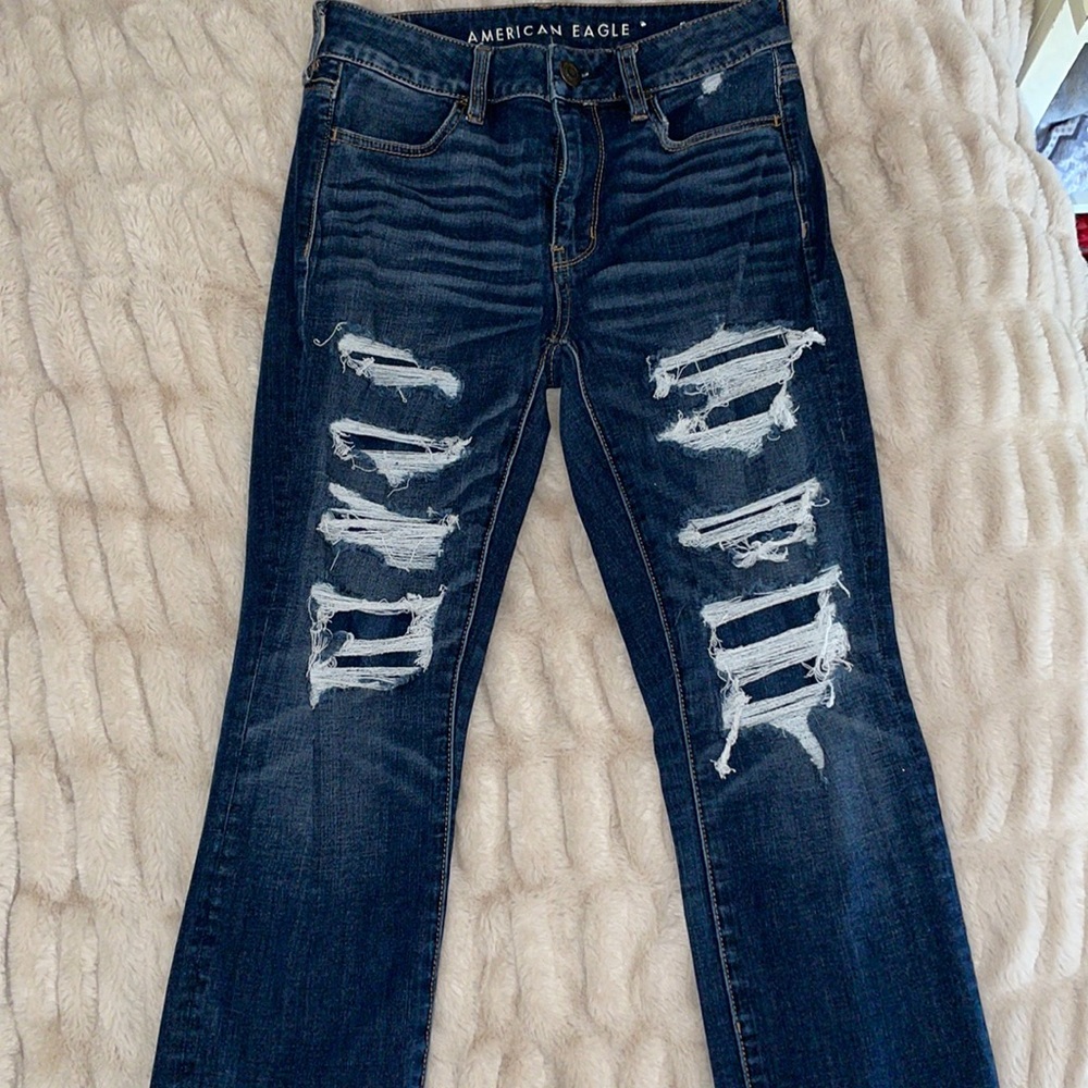 Pipped Patch Work Skinny American Eagle Dark Denim jeans